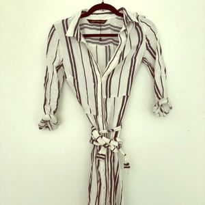 Zara striped linen wrap dress